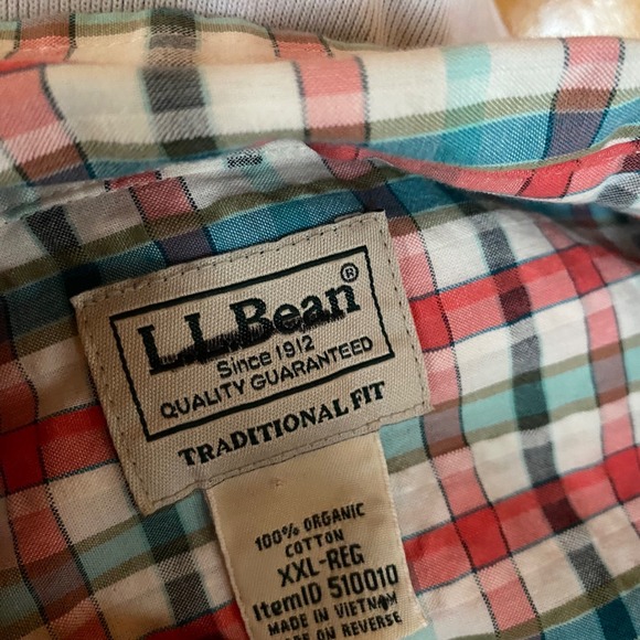 L.L. Bean XXL Organic Cotton Seersucker Plaid Button Down Shirt Traditional Fit - Picture 3 of 6